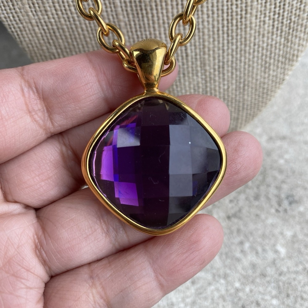 Joan Rivers Collection Purple Faceted Gemstone Necklace Gold Tone Link Bold